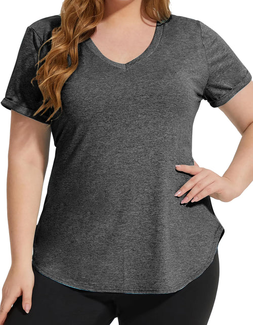 Load image into Gallery viewer, FOREYOND Plus Size Workout Tops for Women Short Sleeves Shirts Sport Tee Clothing Loose Fit Athletic Yoga Running Summer Shirts
