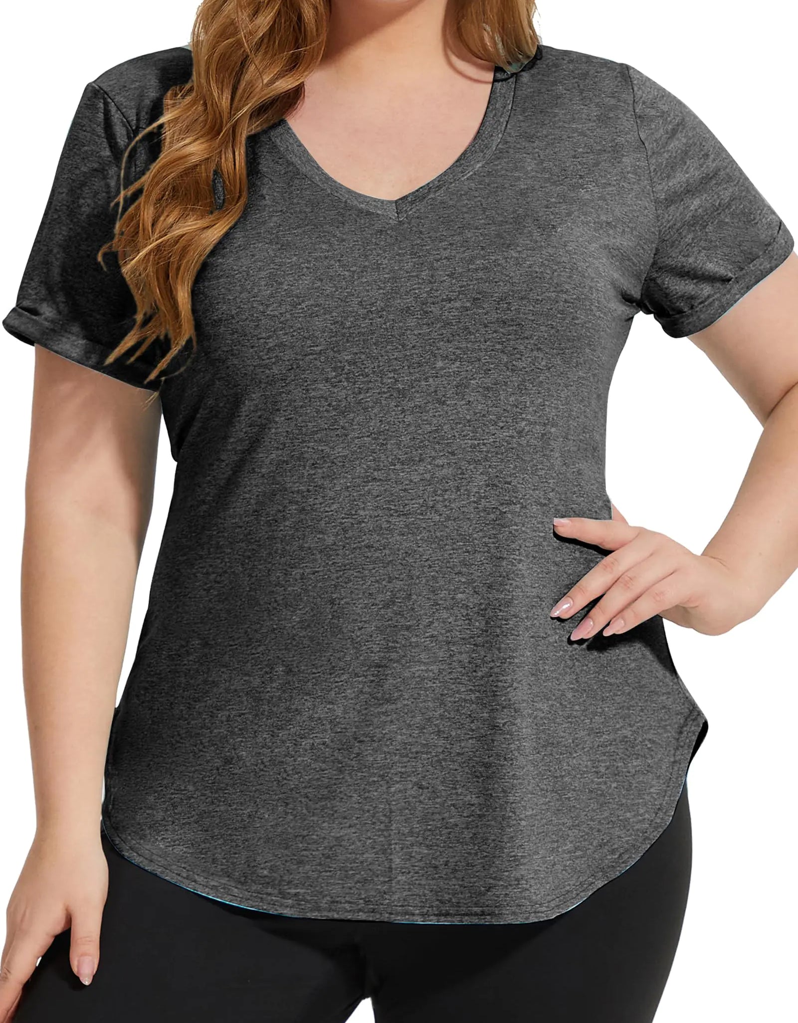 FOREYOND Plus Size Workout Tops for Women Short Sleeves Shirts Sport Tee Clothing Loose Fit Athletic Yoga Running Summer Shirts