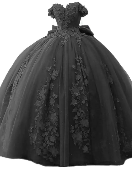Load image into Gallery viewer, TRHTX Off Shoulder Quinceanera Dresses Ball Gown Lace Beaded Black Prom Dresses 2023 Tulle Sweet 15 16 Dresses for Women 2
