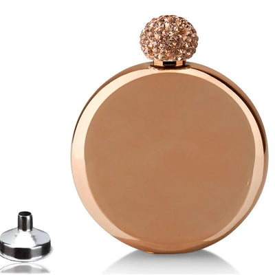5oz Hip Flask Junya Womens Flask with Rose Gold Rhinestone Cap Pocket Stainless Steel Drinking Flask for Wedding Bridmaids Gift Idea for Women