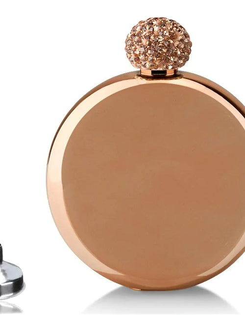Load image into Gallery viewer, 5oz Hip Flask Junya Womens Flask with Rose Gold Rhinestone Cap Pocket Stainless Steel Drinking Flask for Wedding Bridmaids Gift Idea for Women
