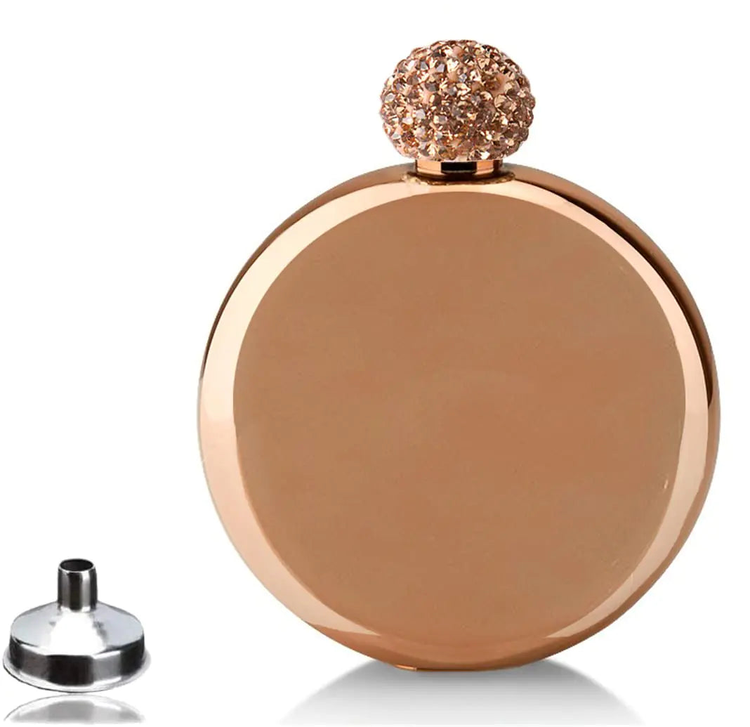 5oz Hip Flask Junya Womens Flask with Rose Gold Rhinestone Cap Pocket Stainless Steel Drinking Flask for Wedding Bridmaids Gift Idea for Women