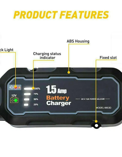 Cargar imagen en el visor de la galería, Cargador automático e inteligente de batería de 1500 mAh de 12 V portátil para coche, mantenedor de carga lenta
