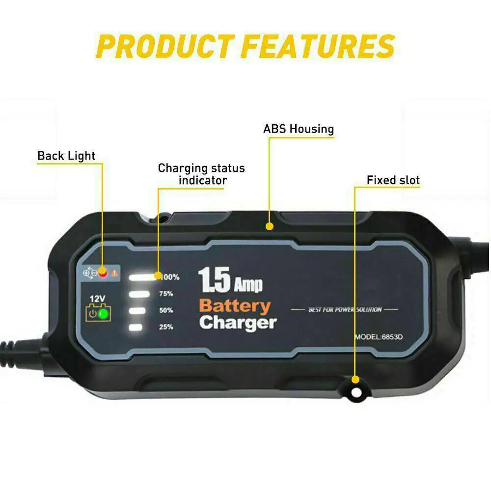 Cargador automático e inteligente de batería de 1500 mAh de 12 V portátil para coche, mantenedor de carga lenta