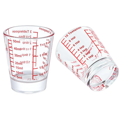 Ackers Mini Measure Heavy Glass 32-Incremental Measurements Multi-Purpose Liquid and Dry Measuring Shot Glass Red(Pack of 2)