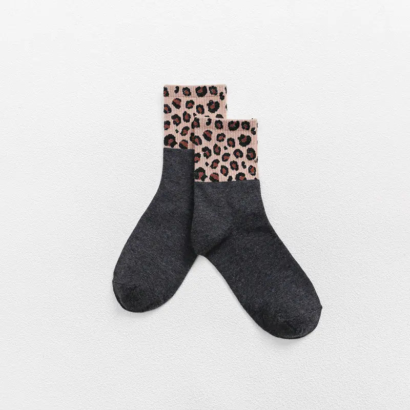 Leopard-Print Cotton Stockings for Women