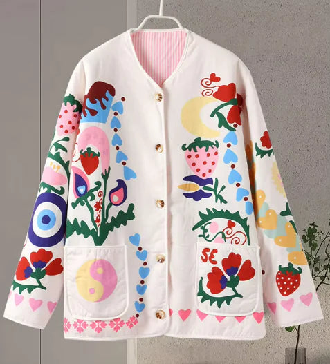 Load image into Gallery viewer, Printed Pocket Cotton Jacket Women
