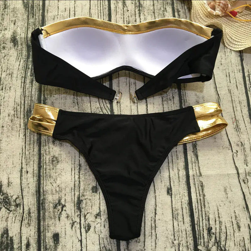 Gold-Trimmed Bikini Women's Sexy Swimwear Set