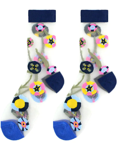 Load image into Gallery viewer, Fashionable Thin Mid Tube Flower Forest Glass Stockings

