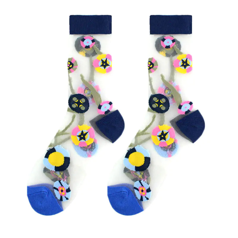Fashionable Thin Mid Tube Flower Forest Glass Stockings