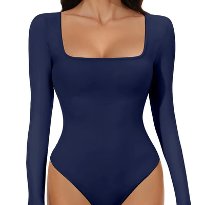 YOGINGO Long Sleeve Square Neck Bodysuits for Womens Going Out Body Suits Basic Leotards Jumpsuits Outfits Shirt Tops Halloween Fall Outfits Skims Dupe Tummy Contro Blue M