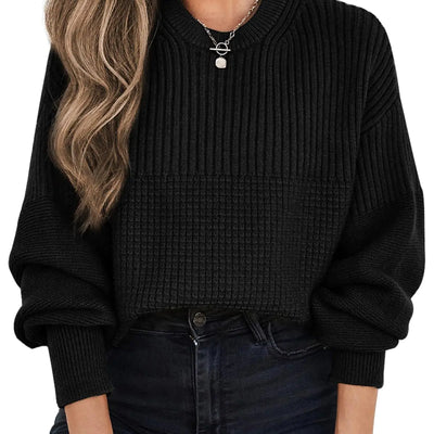 EVALESS Winter Sweaters for Women Fall Fashion 2024 Business Casual Outfits Work Clothes Oversized Cashmere Sweaters Cute Long Sleeve Cable Knit Tops Cozy Crewneck Pullover Sweaters Black Large