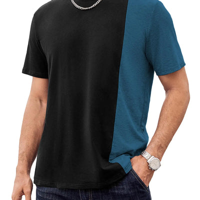 Hardaddy Mens Casual T-Shirts Crewneck Contrast Color Shirts Short Sleeve Colorblock Tee Tops Teal Blue M