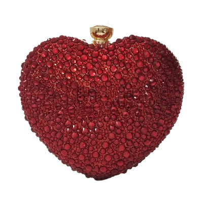 Cute Heart Shape Clutch Purse Mini Love Heart Rhinestone Wedding Handbag Party Women Purse(Red)