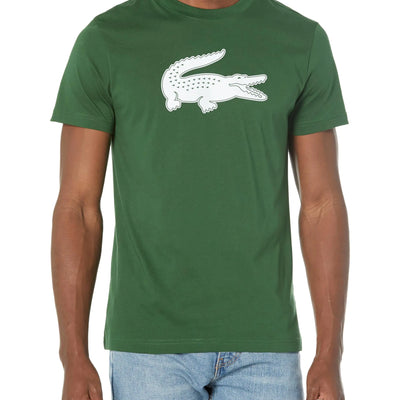 Lacoste Mens Mens Short Sleever Regular-fit Ultra Dry Croc Graphic Tee Shirt Vert/Blanc X-Large