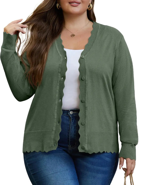 Load image into Gallery viewer, OLRIK Plus Size Cardigan for Women Lightweight Fall Sweaters for Women 2024 Plus Size Jackets Army Green-3X
