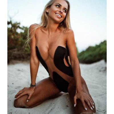 Mesh Bikini One-Piece Swimsuit with Sheer Panels