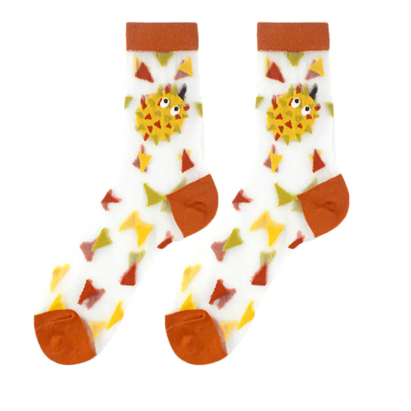 Fashionable Thin Mid Tube Flower Forest Glass Stockings