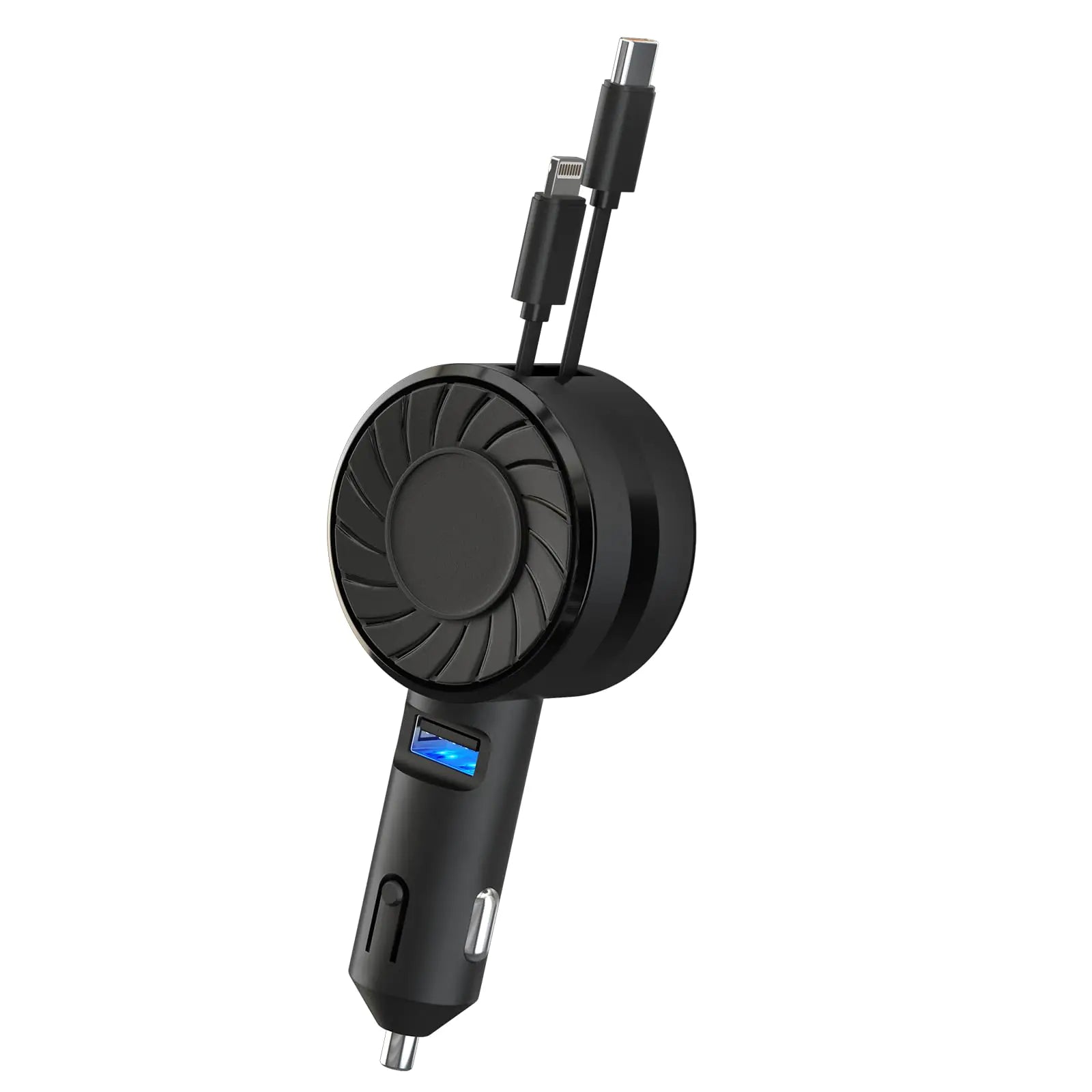 Cargador retráctil para coche 3 en 1, cargador de coche de carga rápida de 50 W, mini adaptador de coche con 2 cables + 1 puerto, cargador USB C para mechero de coche para Apple iPhone 15 Pro/Samsung/Android/Pixel