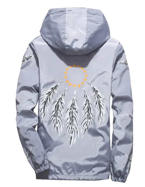 Load image into Gallery viewer, Hooded Jacket with Feather Print Plus Size Jacket
