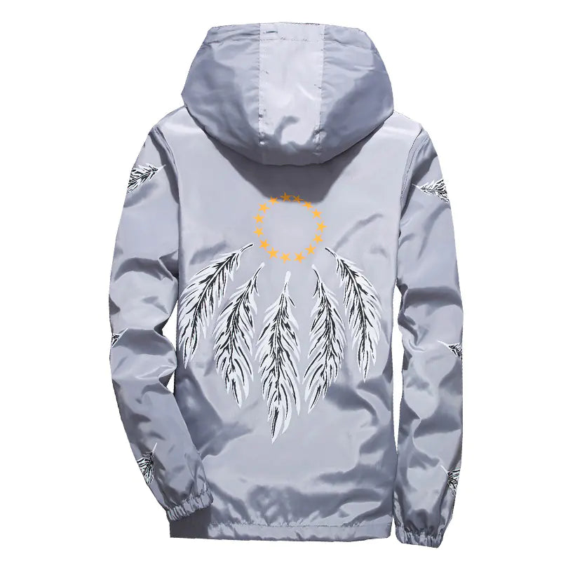 Hooded Jacket with Feather Print Plus Size Jacket