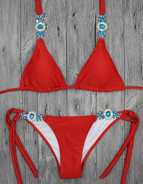 Load image into Gallery viewer, Crystal Diamond Strappy Swimsuit Swimwear Set
