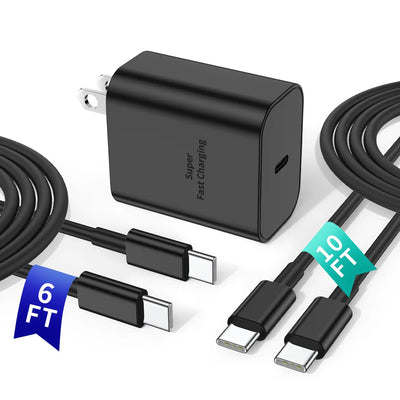 Cargador súper rápido de 45 W Tipo C para Samsung S24 PD3.0, bloque de carga rápida para teléfonos Android USB C con cable de cargador Tipo C de 6 pies/10 pies para Samsung Galaxy S24+ Ultra/S23+ Ultra/S22+ Ultra/iPhone 16