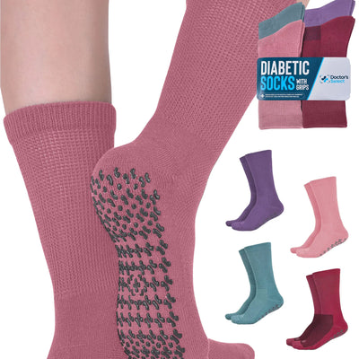 Doctors Select Diabetic Socks for Women and Men - 4 Pairs Non Binding Socks for Women | Non Slip Socks Mens | Gripper Socks for Men