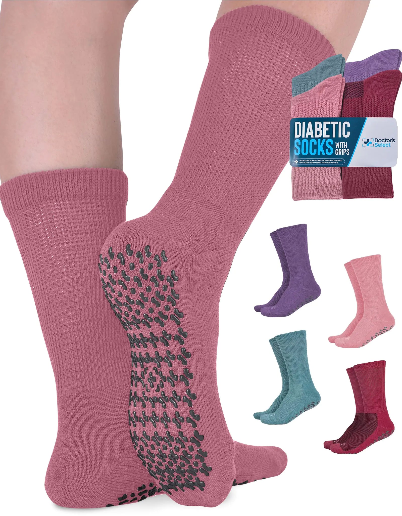 Doctors Select Diabetic Socks for Women and Men - 4 Pairs Non Binding Socks for Women | Non Slip Socks Mens | Gripper Socks for Men