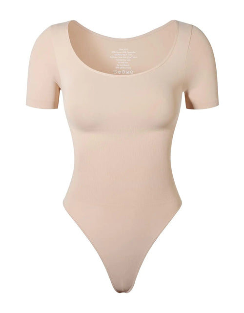 Load image into Gallery viewer, KSKshape Short Sleeve Bodysuit for Women Tummy Control Scoop Neck Shapewear Bodysuit Tshirt TopBeigeXL
