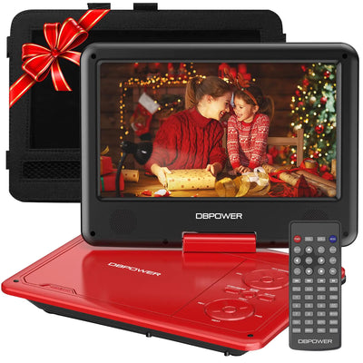 DBPOWER 11.5" Portable DVD Player 5-Hour Built-in Rechargeable Battery 9" Swivel Screen Support CD/DVD/SD Card/USB Remote Control 1.8 Meter Car Charger Power Adaptor and Car Headrest (Red)