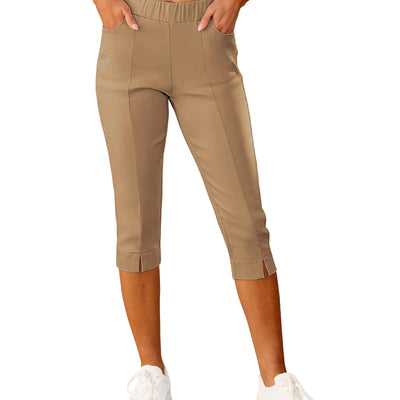 GRAPENT Womens Pants Casual Ladies Pants Womens Pants Summer Elastic Waist Pants for Women Womens Capri Pants Womens Pants Trendy Comfy Pants Women Color Beige Size XXL XX-Large Size 20 Size 22