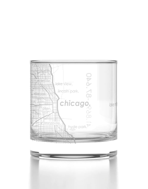 Load image into Gallery viewer, Well Told Engraved Chicago Illinois Map Rocks Glass Old Fashioned Whiskey Glass (11 oz Clear) Etched Whiskey Glass Gifts For Whiskey Lovers
