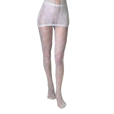 QFSH Women Fishnet Stockings Lace Stockings Black Fish Net Tights Pantyhose (bowknot-white)