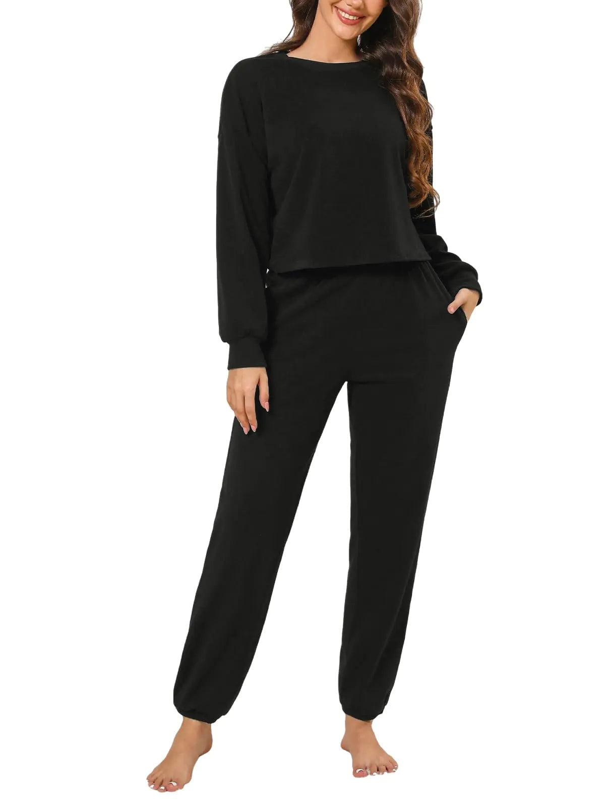 CUPSHE Sweatsuits Women 2 Piece Outfit Matching Sweat Set And Sweatpants Set Women Jogger Sets Tracksuit Womens Black