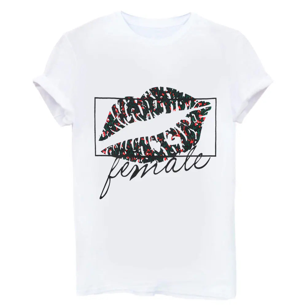 T-shirt à imprimé lèvres, Tee-shirt graphique, Haut décontracté