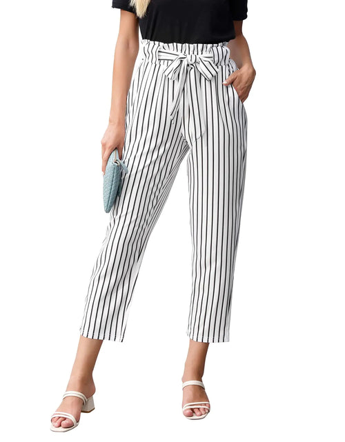 Load image into Gallery viewer, GRACE KARIN Women Pants Striped High Waist Pants Casual Paper Bag Pants with Pockets XL
