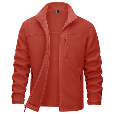 MAGCOMSEN Mens Fleece Lined Zip Up Jacket Without Hood Thermal Winter Coats Windproof Workout Jackets Orange Red M