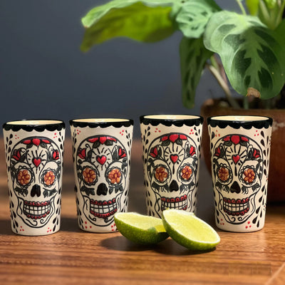Talavera Shot Glasses Handmade Mexican Shot Glasses Set includes 4 Ceramic Sipping Cups. Unique Tequila Lover Gifts. Made in Mexico.