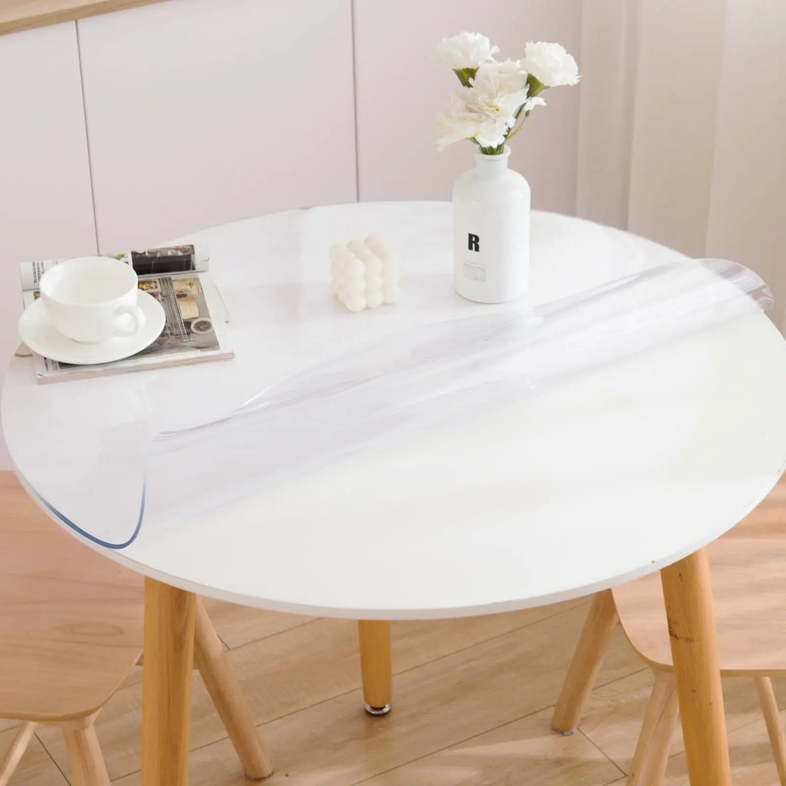 Eisdroma 54 Inch Clear Round Table Cover Protector Clear Round Table Protector for Dining Room Table 1.5mm Thick Round Plastic Table Cover Vinyl Table Protector Waterproof Round Table Pad