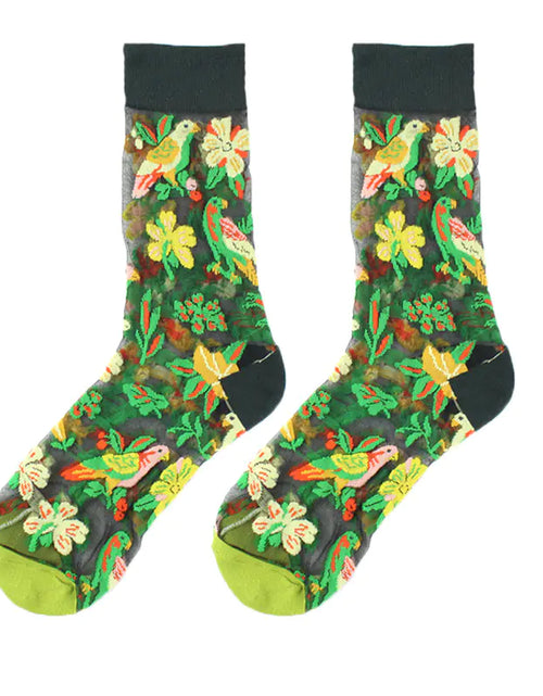 Load image into Gallery viewer, Fashionable Thin Mid Tube Flower Forest Glass Stockings
