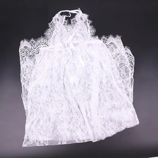 Chemise de nuit fendue à manches longues et détails en dentelle (Lingerie)