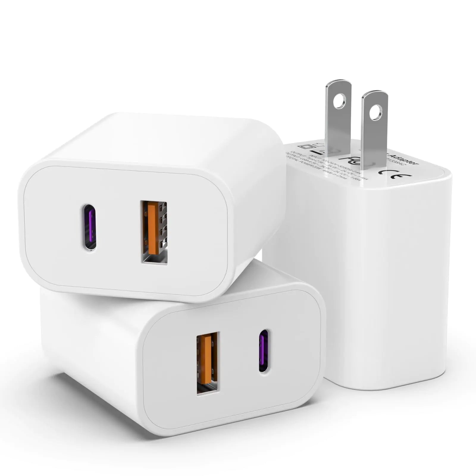 Paquete de 3 bloques de cargador USB C para iPhone 16 15 14 13 iGENJUN 20W de doble puerto QC + PD 3.0, adaptador de corriente, cargador de pared, doble enchufe de carga rápida para iPhone 15/15 Pro/14/13/12/X Samsung Galaxy - Blanco