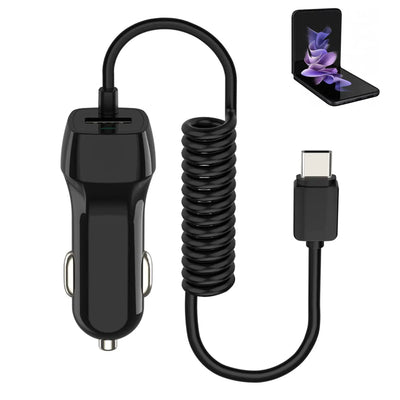 Cargador de coche para Samsung Galaxy Z Flip 6 Ai Phone Flip 5 5G Flip 4 Flip 3 Fold 6 Fold 5 Fold 4 Fold 3 Fold 2 Cable de carga para coche Puerto USB adicional con cable de alimentación integrado para Nokia Switch