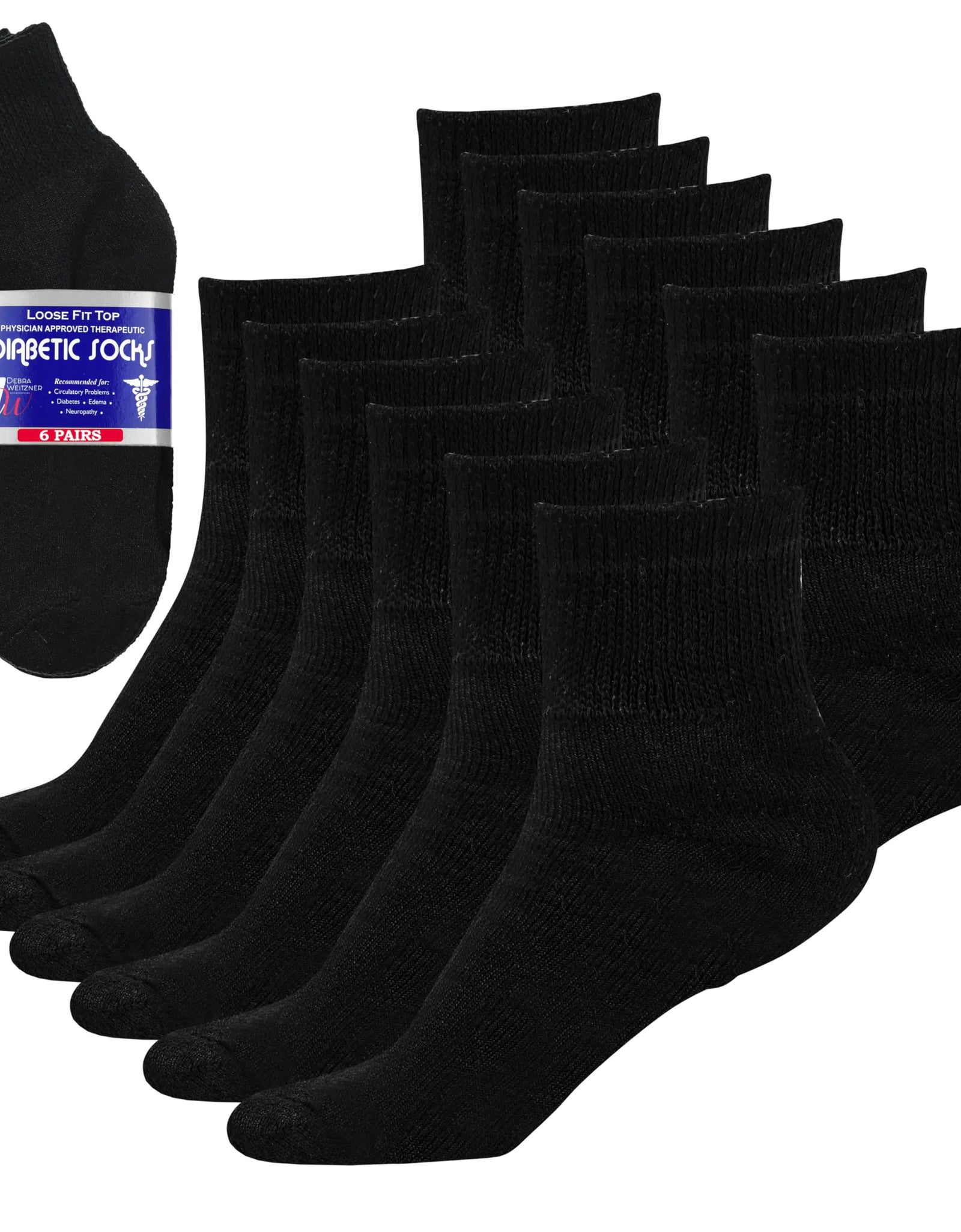 Diabetic Ankle Socks Mens Womens Non-Binding Socks Loose Fit Black 6 Pairs Debra Weitzner