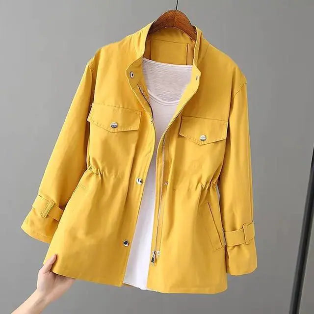 Loose Standing Collar Waist Jacket