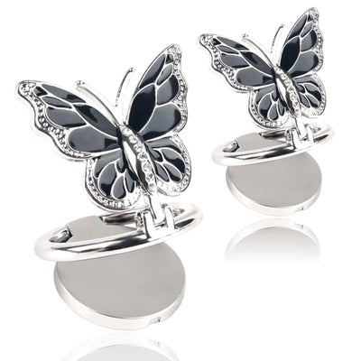 Soporte de anillo para celular MLUOVI, lindo agarre de teléfono de mariposa, rotación de 360°, soporte de agarre de metal para teléfono, anillo de teléfono negro universal, anillo ajustable para la parte posterior del teléfono, negro, 2 piezas