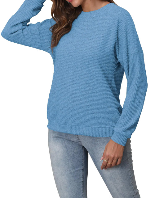 Cargar imagen en el visor de la galería, Suéteres para mujer, blusas tipo sudadera, camisas de manga larga para mujer, azul celeste 2XL
