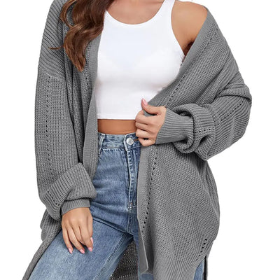 Cárdigan largo Rescay para mujer, frente abierto, manga larga, suéter ligero de otoño con bolsillos, gris, S