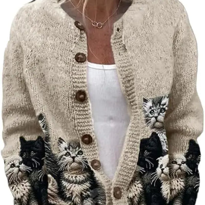Suéteres de gato para mujer, cárdigan de gran tamaño, suéter de punto con botones estilo Y2K, suéteres lindos con diseño de gato (talla M estadounidense, corte normal, diseño de gato)